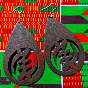 Wood Gye Nyame Earrings